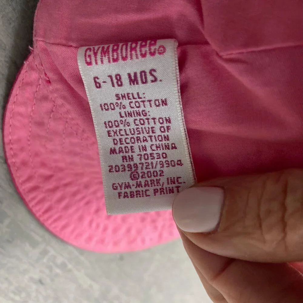 Gymboree Cotton Bucket Sun Hat Embroidered Polka Dots Bow Pink Size 6-18 months